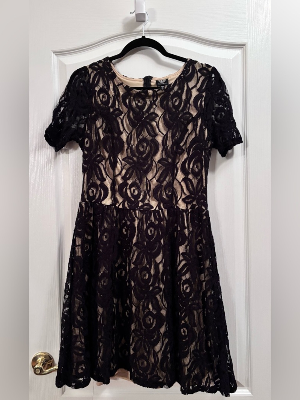 Bobeau Black Lace Overlay Women's Dress with Nude Lining Size M
